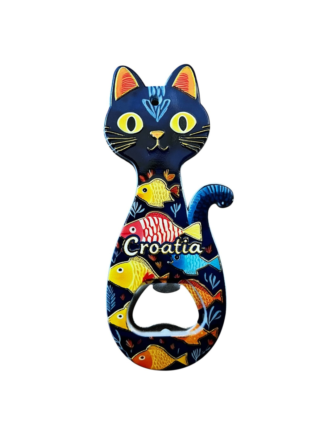 Destapador de botellas de forma de gato de cerámica con imán