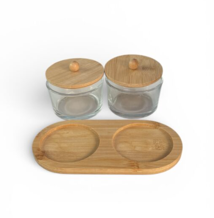 Set recipientes vidrio bambú dos frascos