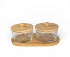 Set recipientes vidrio bambú dos frascos