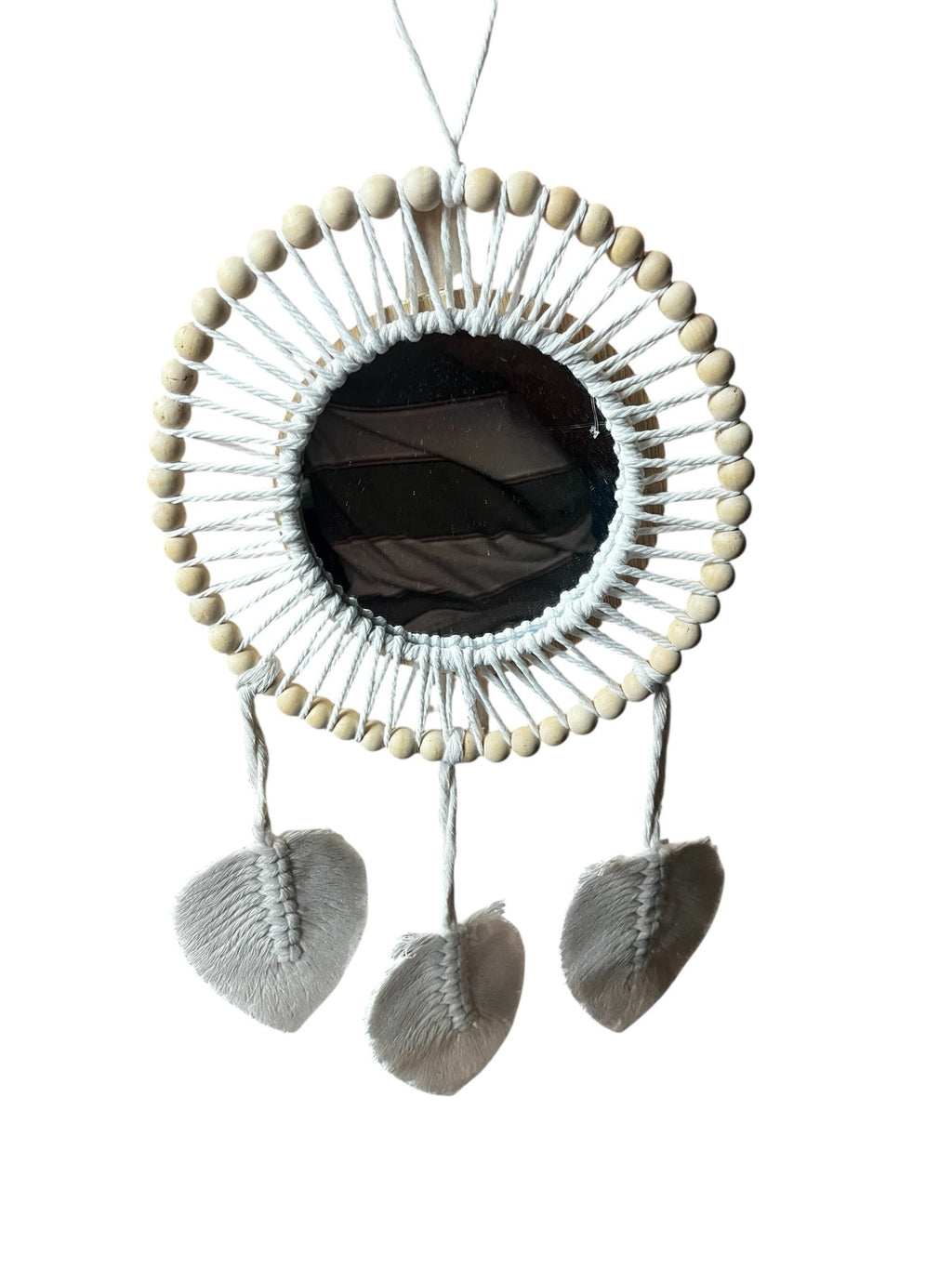 Espejo Redondo Decorativo con Marco de Macramé y Plumas - Estilo Boho