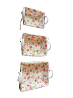 Set de 3 Canastos de Mimbre Blanco con Forro Floral - Diseño Rosas