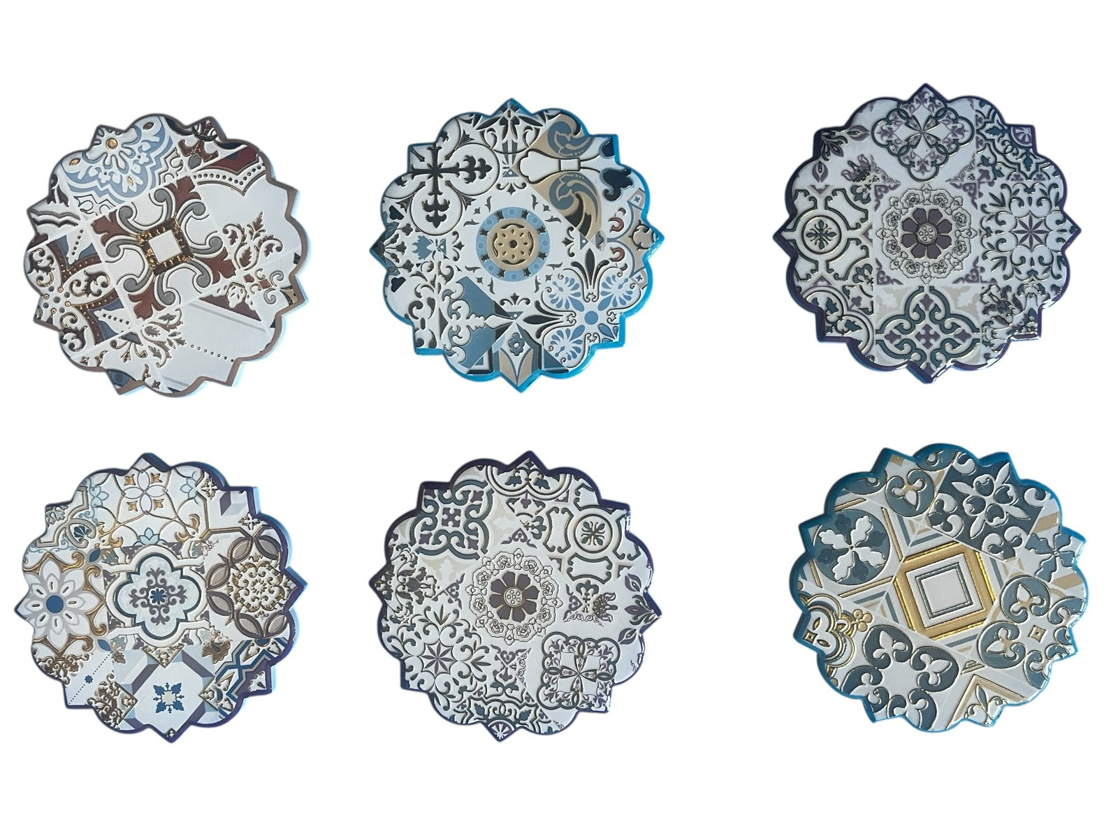 Set de 6 posavasos Forma Flor Diseño Azulejos Portugueses - Estilo Mediterráneo con relieve