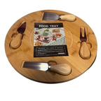 Tabla de Quesos Redonda de Bambú con Set de 4 utensilios