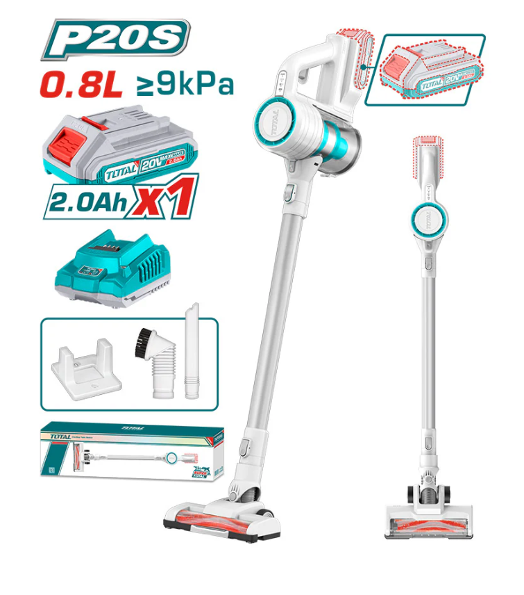 Aspiradora Inalámbrica de Palo TOTAL P20S 20V 0.8L + Batería 2.0Ah + Cargador