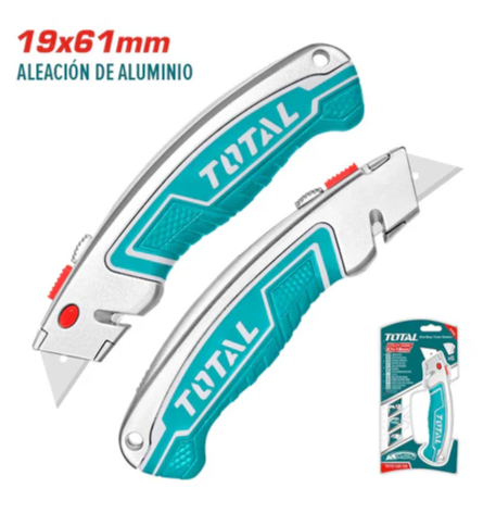 Cuchillo Cartonero TOTAL Aleación de Aluminio 19x61mm – Cuchilla Retráctil