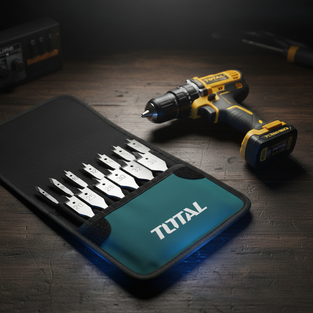 Set completo 13 brocas mecha plana TOTAL con estuche lona teal