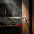 Broca plana perforando puerta de madera