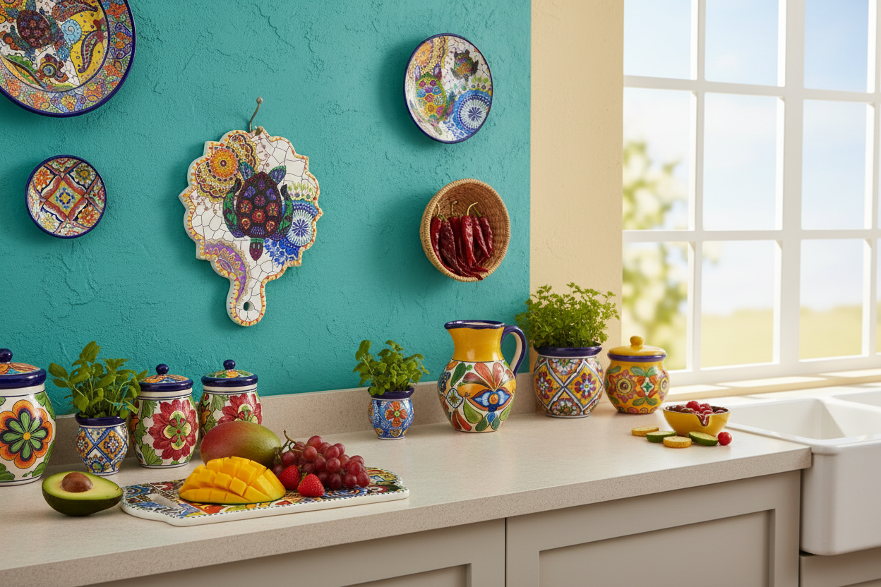 Tabla cerámica talavera como decoración de pared y uso funcional