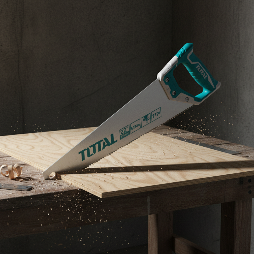 Cortando plywood con serrucho carpintero TOTAL 550mm