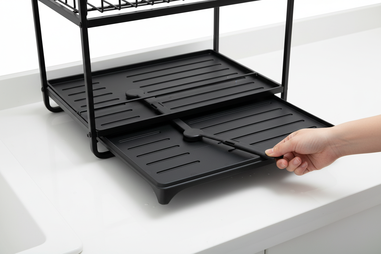 Bandeja de goteo extraíble de Escurridor de Platos 3 Niveles con Bandeja de Goteo - Organizador de Cocina Negro