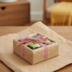 Set 6 posavasos combi vintage presentados como regalo con papel kraft y cinta