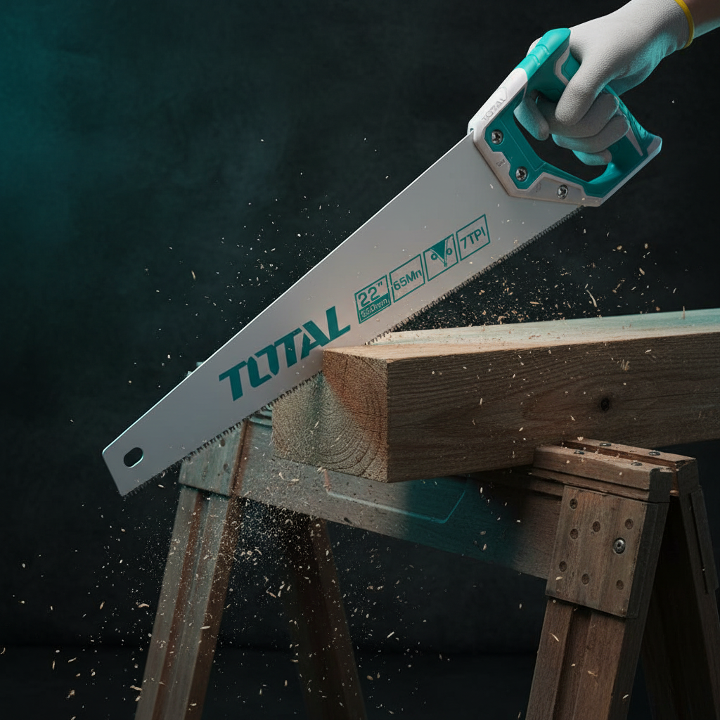 Cortando viga estructural en obra con serrucho TOTAL