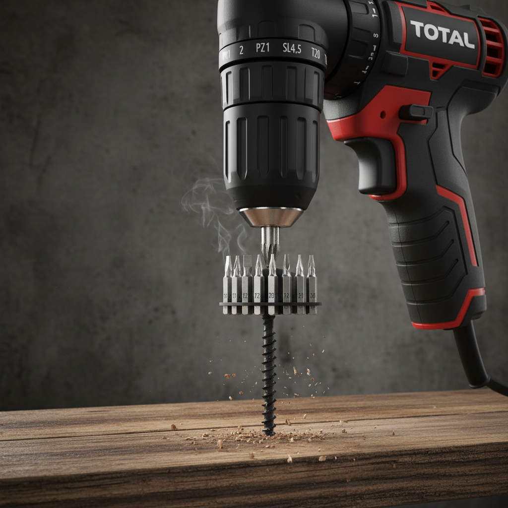 Puntas destornillador TOTAL en taladro atornillando en madera