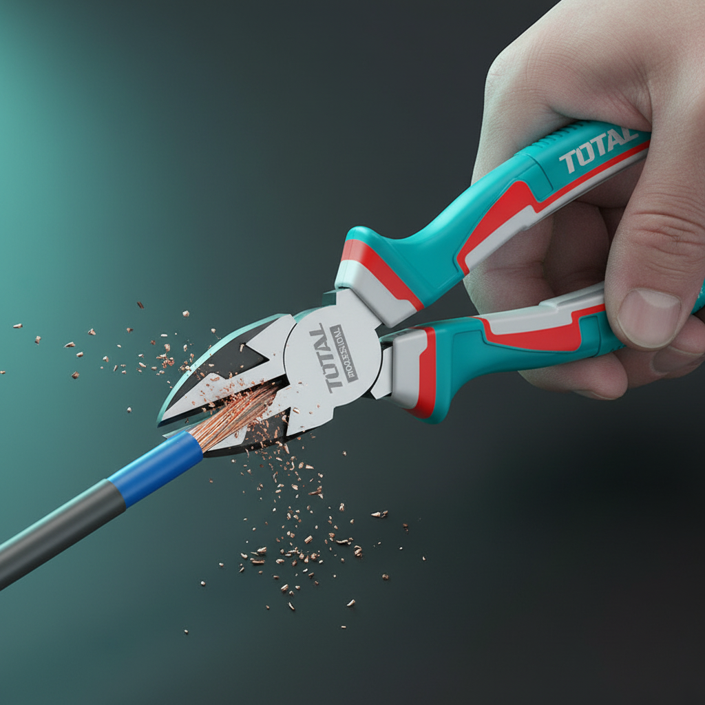 Alicate diagonal TOTAL cortando cable de cobre