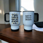 Mug aluminio personalizado - ejemplo diseño papá y espacio para tu logo