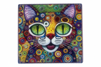Posavaso cuadrado 12x12 con diseño artístico de gato y patrones circulares