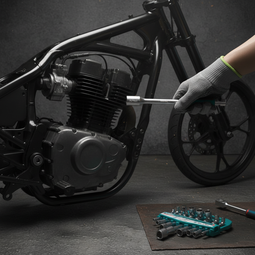 Llave tipo L TOTAL apretando pernos en bicicleta o moto