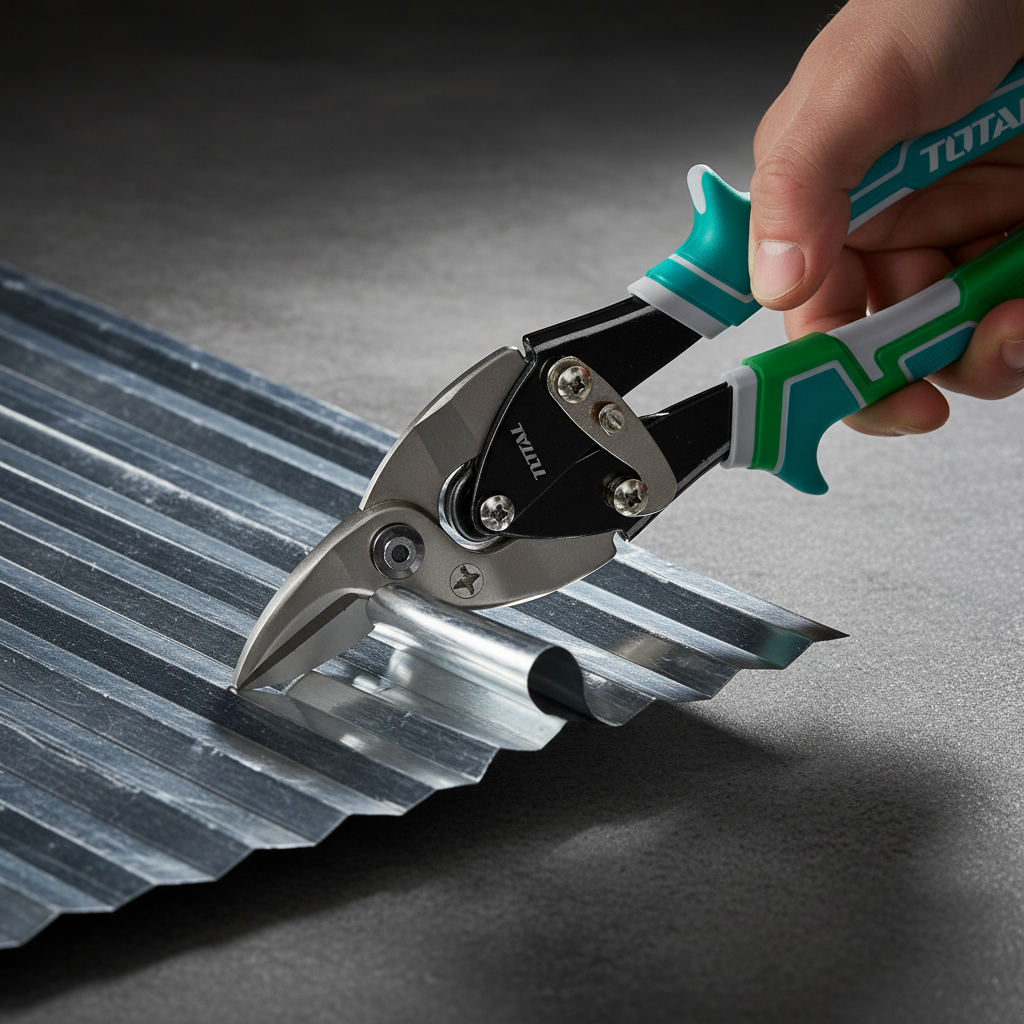 Cortando aluminio o ducto HVAC con tijera aviador