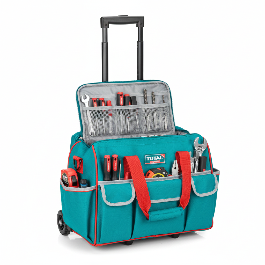 Bolso Trolley 20" TOTAL con compartimentos abiertos mostrando organización interior