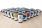 Muestrario de mugs de aluminio con diseños variados personalizados