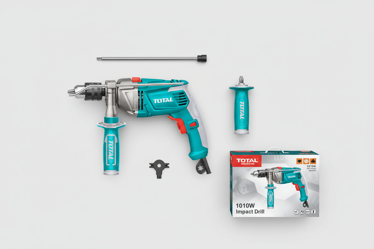 Kit completo Taladro de Impacto TOTAL 1010W con todos sus accesorios