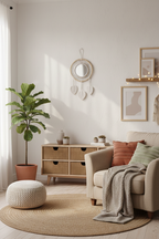 Espejo macramé boho decorando dormitorio con ambiente natural