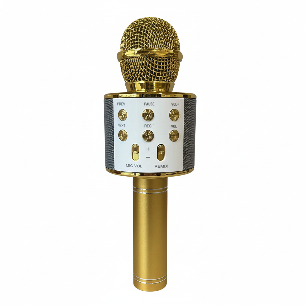 Micrófono Inalámbrico Bluetooth con Karaoke y Altavoz color dorado