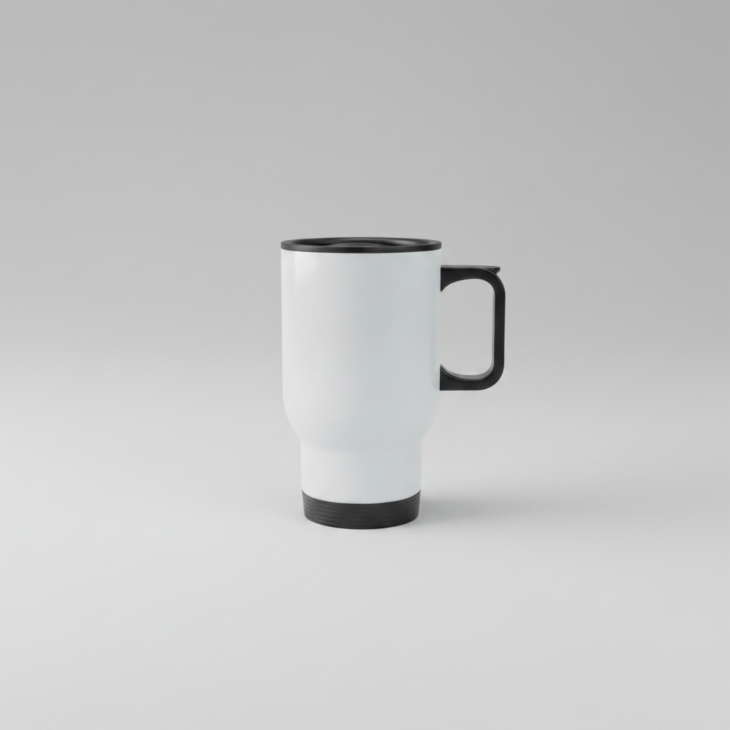 Mug aluminio fondo gris - frontal