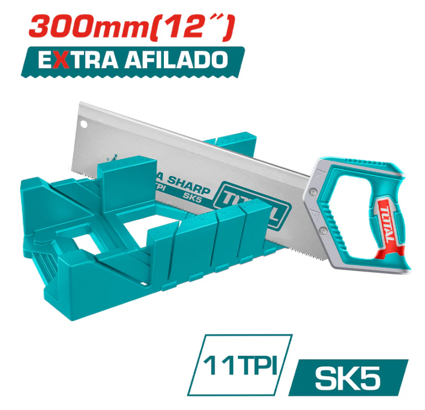 Serrucho con Caja de Ingletes TOTAL 300mm (12") – Extra Afilado SK5 11TPI